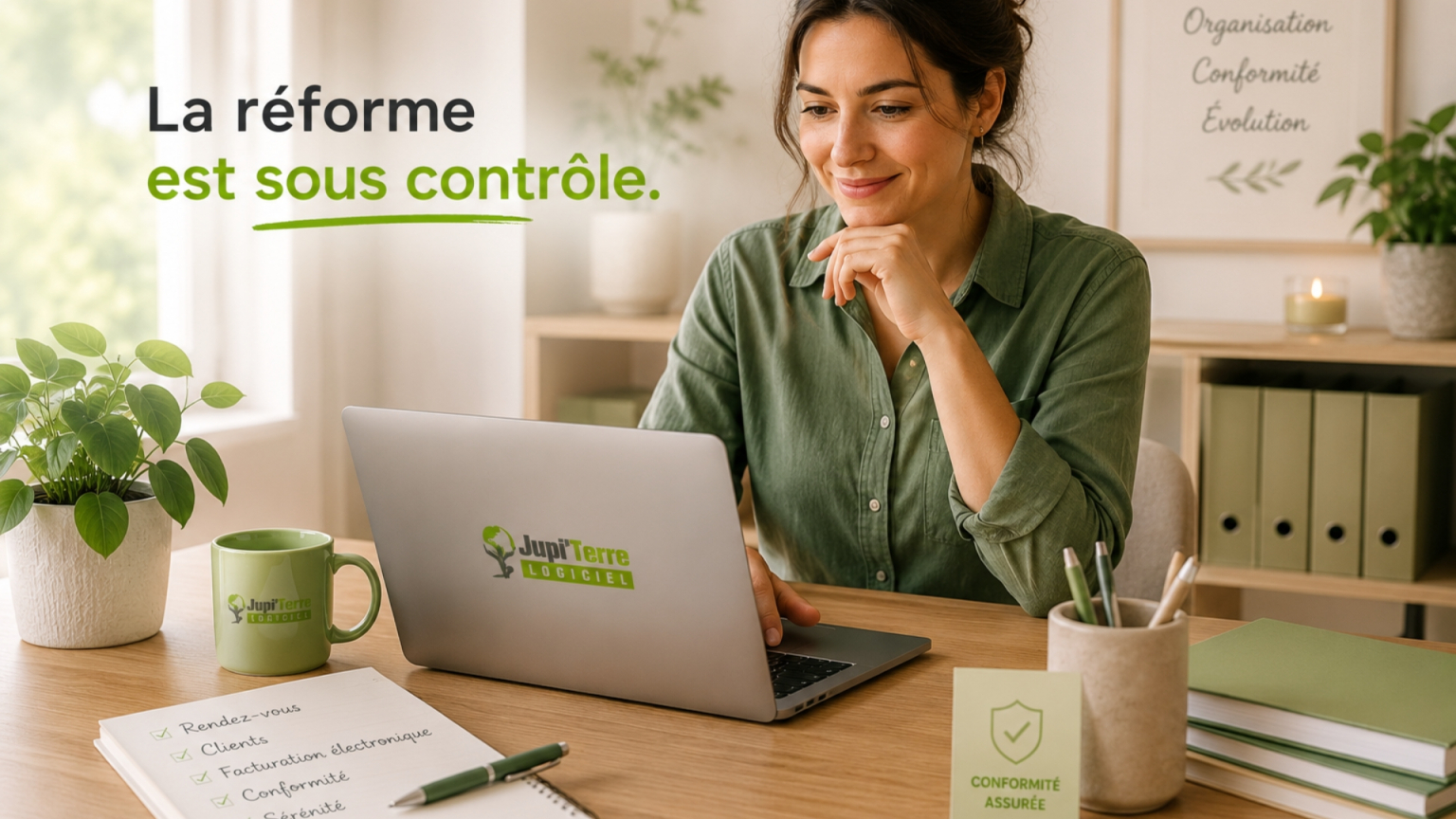 Bureau calme et organisé illustrant une gestion simplifiée de l'activité professionnelle et une transition sereine vers la facturation électronique.