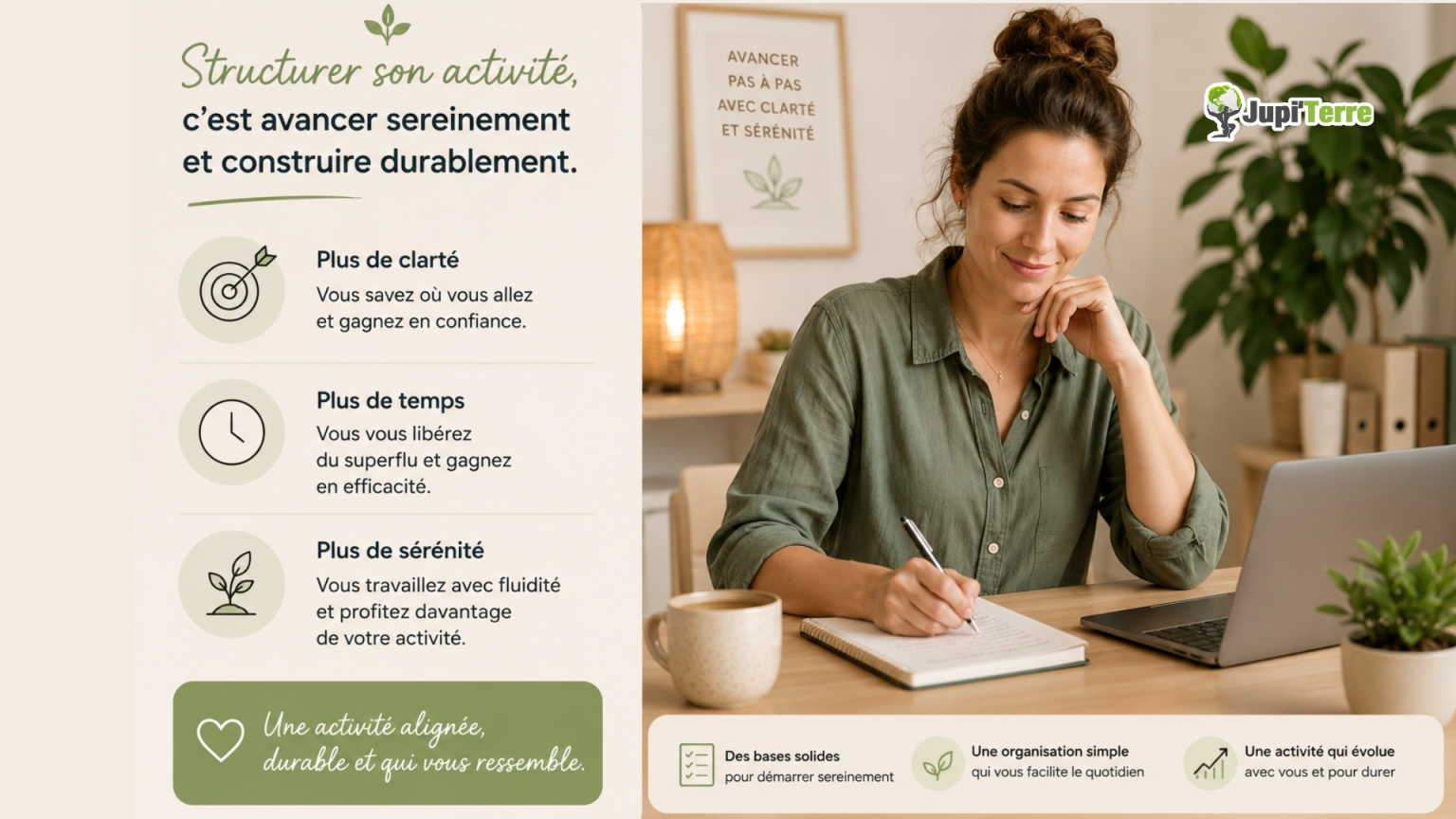 Praticienne sereine avec une activité bien organisée
