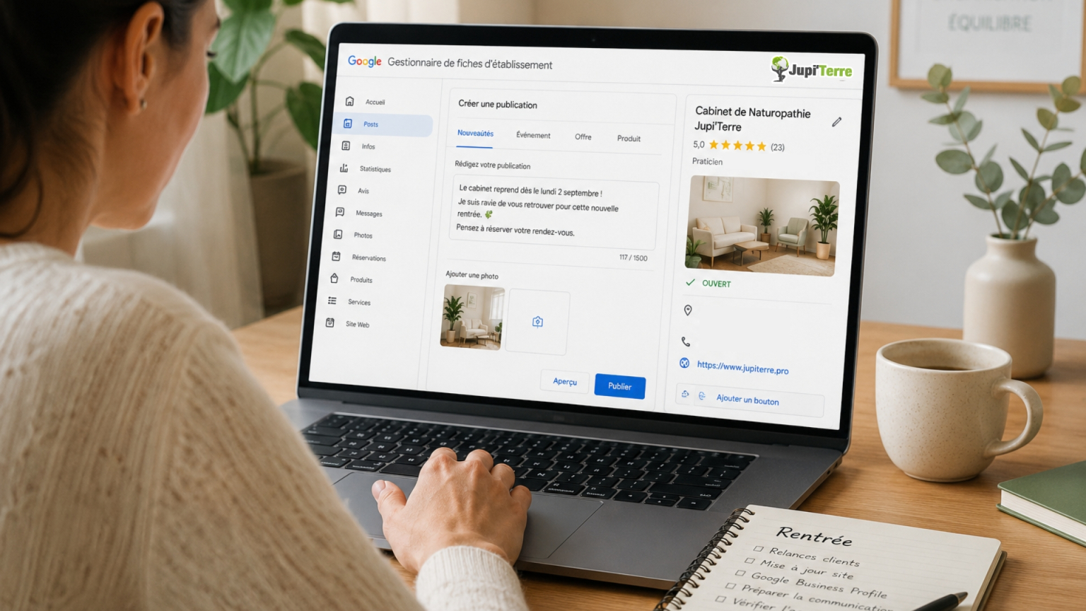 Publication sur Google Business Profile avant la rentrée.