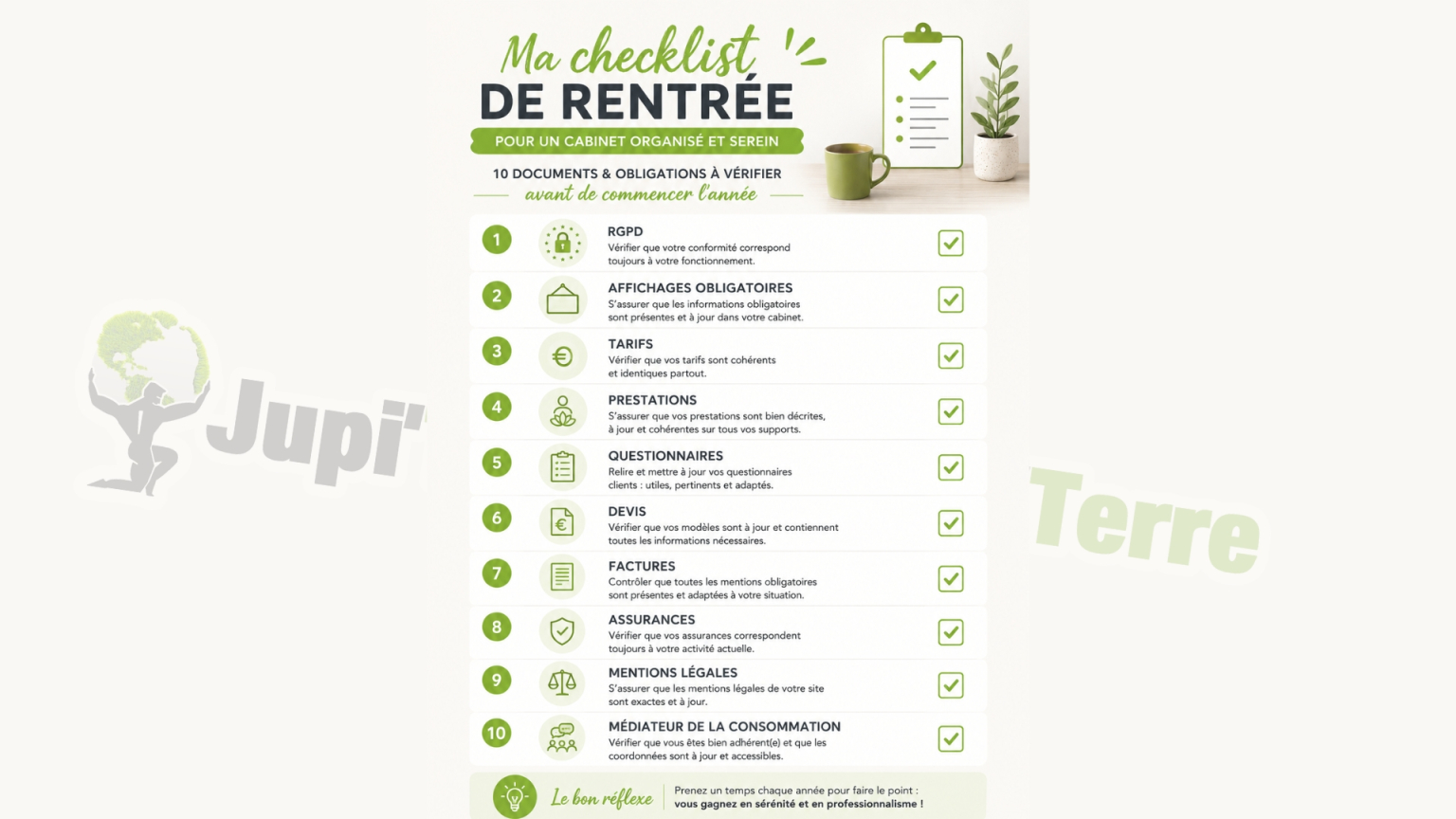 Checklist des documents et obligations à vérifier avant la rentrée de son cabinet.